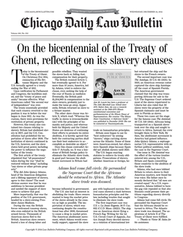 On the Bicentennial of the Treaty of Ghent, Reflecting on Its Slavery Clauses