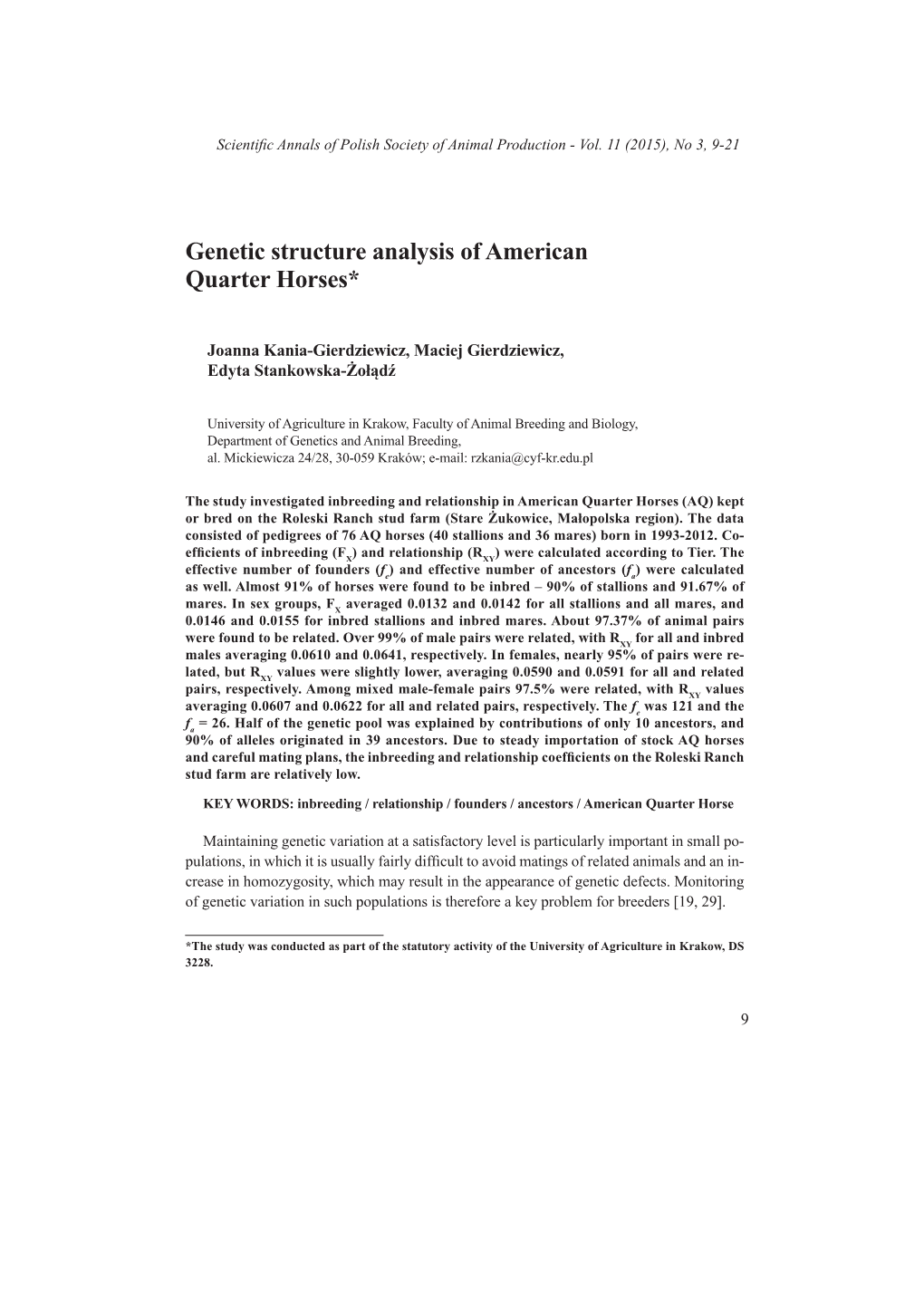 Genetic Structure Analysis of American Quarter Horses*