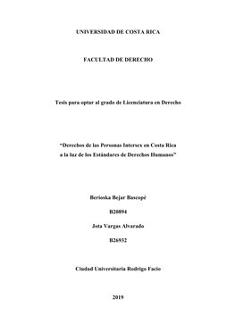 UNIVERSIDAD DE COSTA RICA FACULTAD DE DERECHO Tesis Para Optar Al Grado De Licenciatura En Derecho “Derechos De Las Personas I