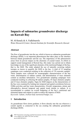 Impacts of Submarine Groundwater Discharge on Kuwait Bay