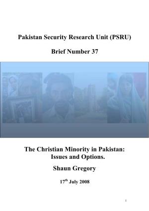 The Christian Minority in Pakistan: Issues and Options