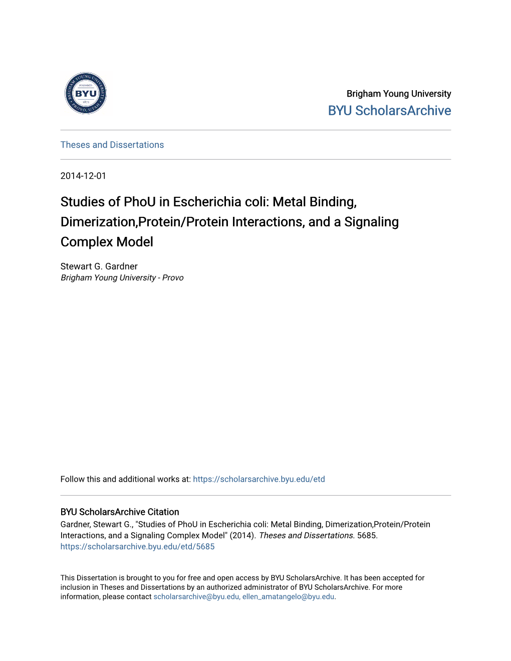 Studies of Phou in Escherichia Coli: Metal Binding, Dimerization,Protein/Protein Interactions, and a Signaling Complex Model