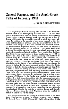 General Papagos and the Anglo-Greek Talks of February 1941 by JOHN S