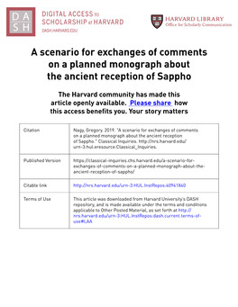 A Scenario for Exchanges of Comments on a Planned Monograph About the Ancient Reception of Sappho