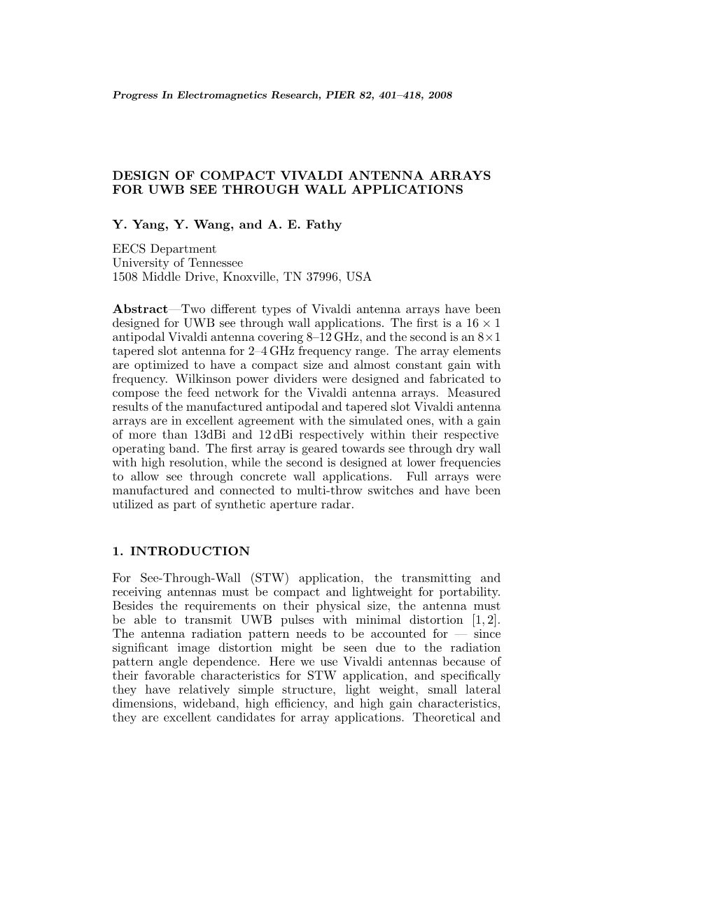 Design of Compact Vivaldi Antenna Arrays for Uwb See Through Wall Applications