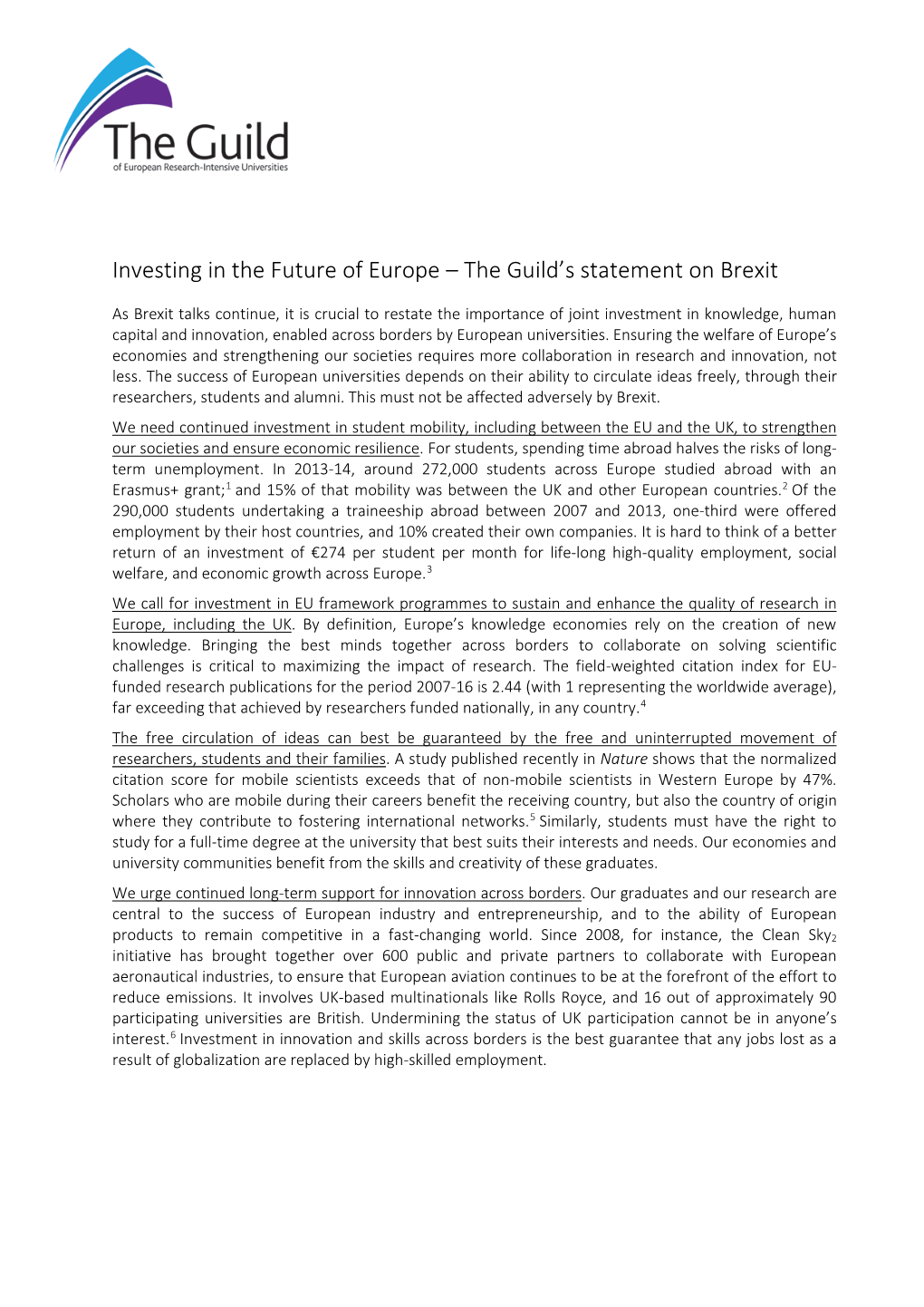 Investing in the Future of Europe – the Guild's Statement on Brexit