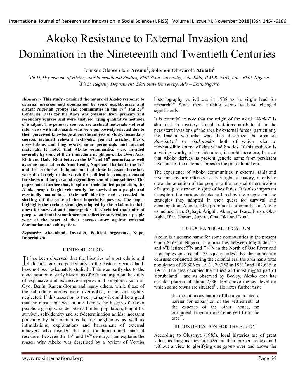 Akoko Resistance to External Invasion and Domination in the Nineteenth and Twentieth Centuries