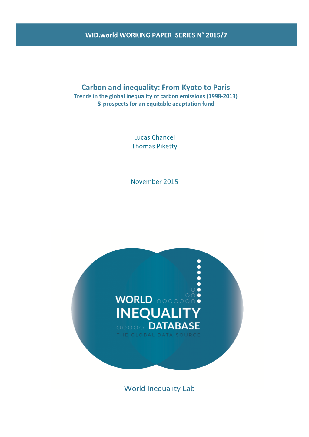Carbon and Inequality: from Kyoto to Paris Trends in the Global Inequality of Carbon Emissions (1998-2013) & Prospects for an Equitable Adaptation Fund