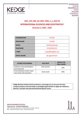 INTERNATIONAL BUSINESS and GEOSTRATEGY Semester 2, 2020 – 2021