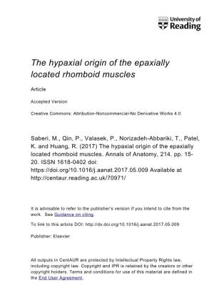 The Hypaxial Origin of the Epaxially Located Rhomboid Muscles