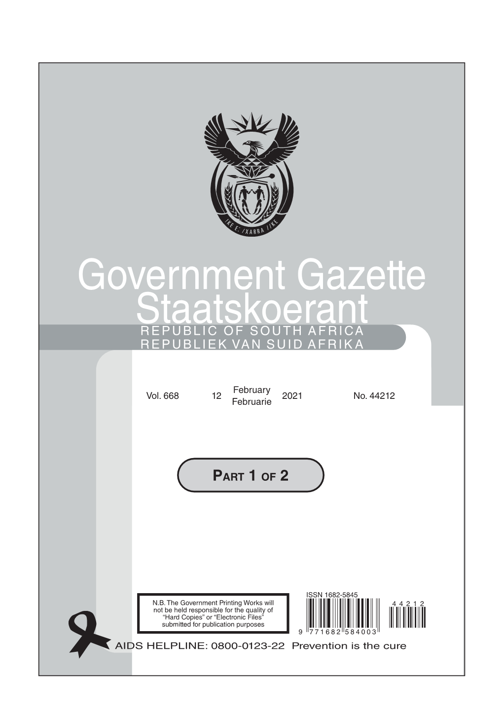 Government Gazette Staatskoerant REPUBLIC of SOUTH AFRICA REPUBLIEK VAN SUID AFRIKA