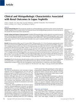 Clinical and Histopathologic Characteristics Associated with Renal Outcomes in Lupus Nephritis