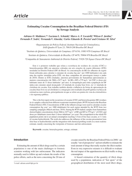 Estimating Cocaine Consumption in the Brazilian Federal District (FD) by Sewage Analysis