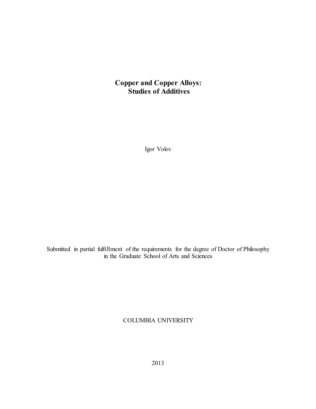 Copper and Copper Alloys: Studies of Additives