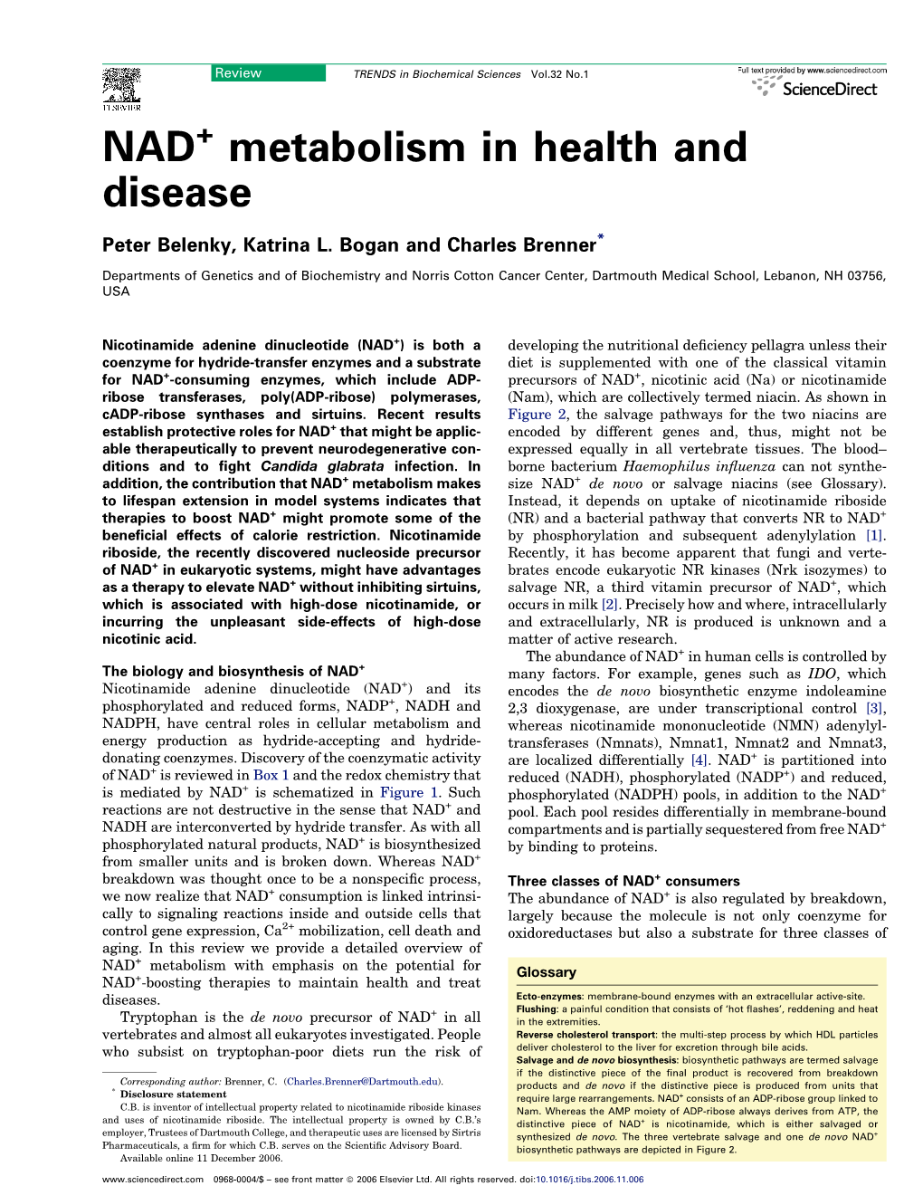 NAD Metabolism in Health and Disease