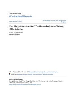 The Human Body in the Theology of Martin Luther