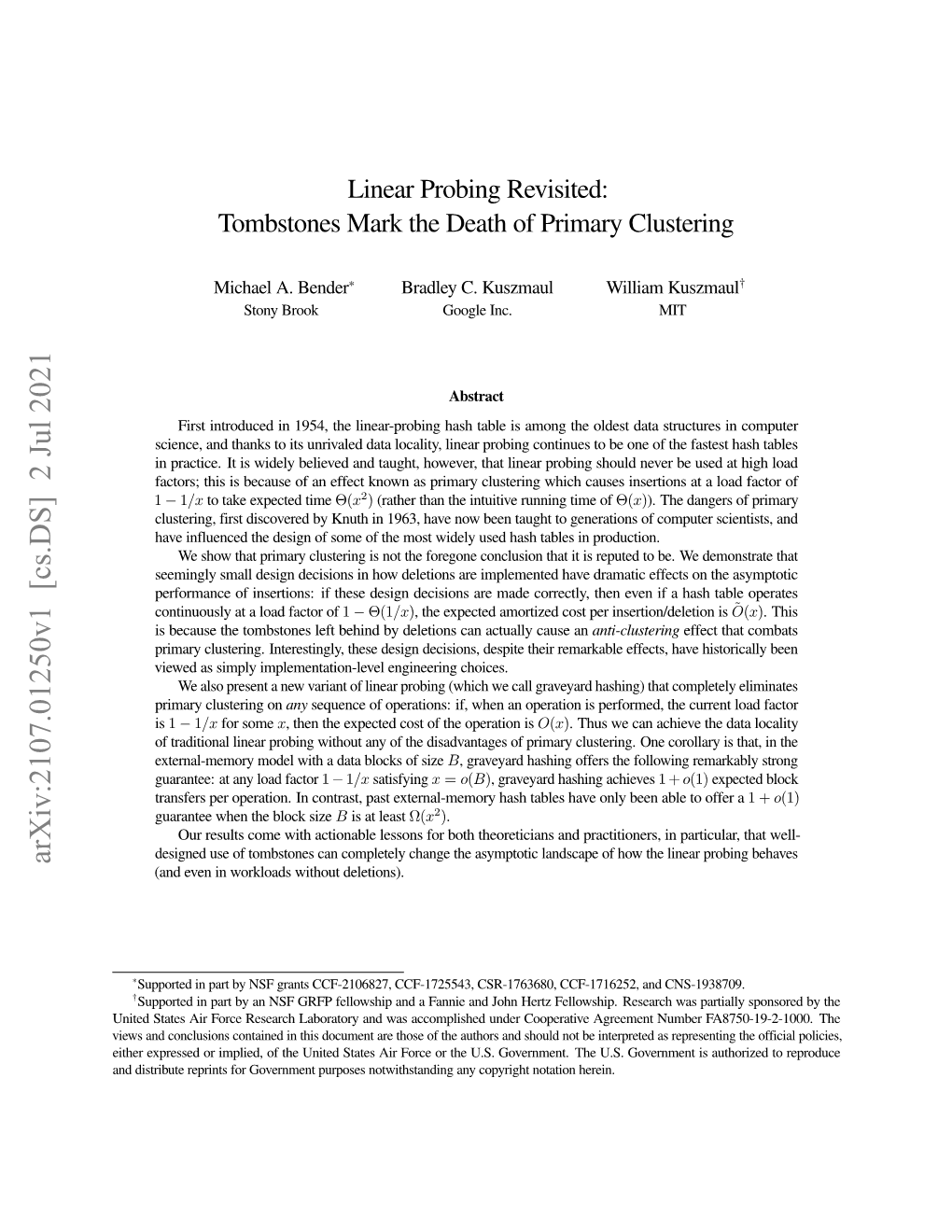 Linear Probing Revisited: Tombstones Mark the Death of Primary Clustering