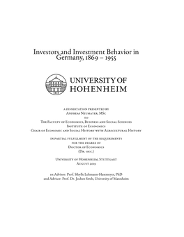 Investors and Investment Behavior in Germany, 1869 – 1955