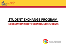 Student Exchange Program Information Sheet for Inbound Students
