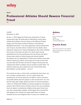 Professional Athletes Should Beware Financial Fraud −