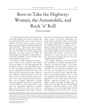 Born to Take the Highway: Women, the Automobile, and Rock N Roll