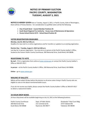 Notice of Primary Election on August 3, 2021