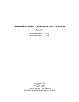Methodology Report and User's Guide for the 2008-2009 ANES Panel Study