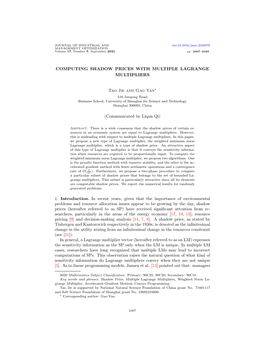 Computing Shadow Prices with Multiple Lagrange Multipliers