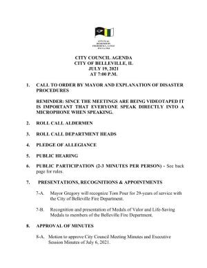City Council Agenda City of Belleville, Il July 19, 2021 at 7:00 P.M