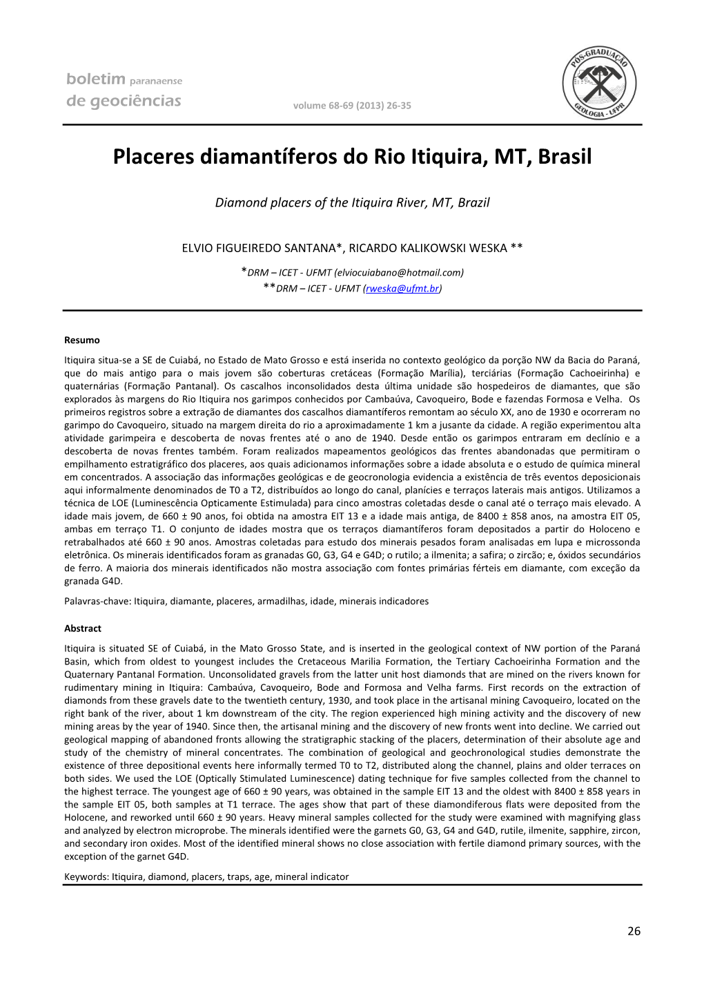 Placeres Diamantíferos Do Rio Itiquira, MT, Brasil