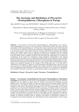 The Taxonomy and Distribution of Phycopeltis (Trentepohliaceae, Chlorophyta) in Europe