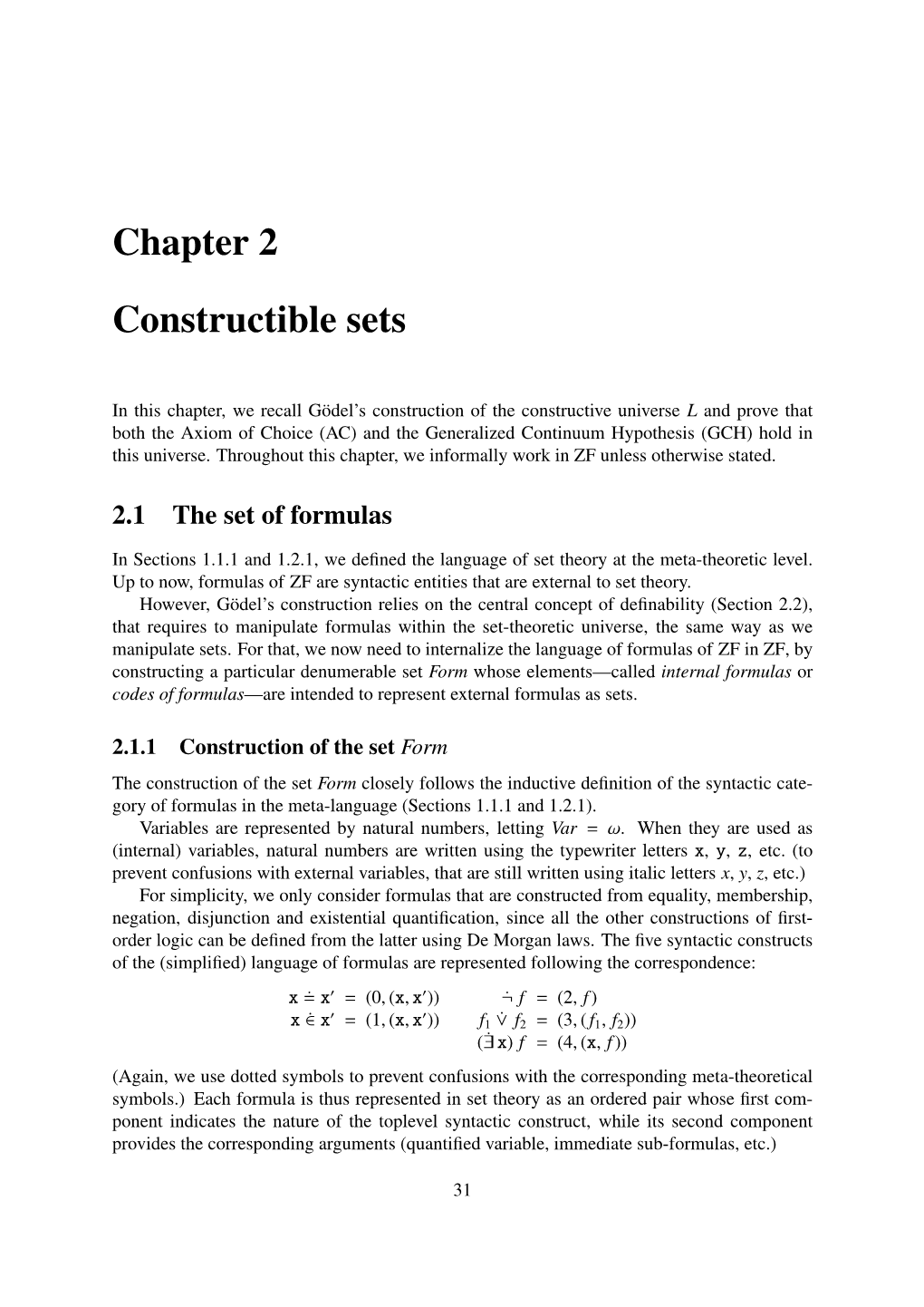 Chapter 2 Constructible Sets