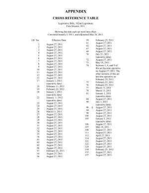 Operative Dates for Legislative Bills Enacted During the 2011