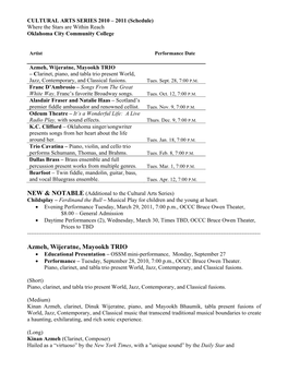 Proposed Cultural Awareness Schedule for 2000