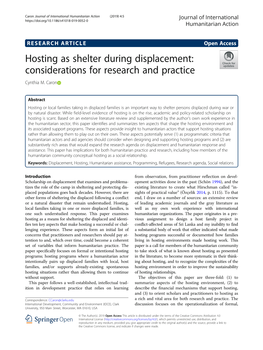 Hosting As Shelter During Displacement: Considerations for Research and Practice Cynthia M