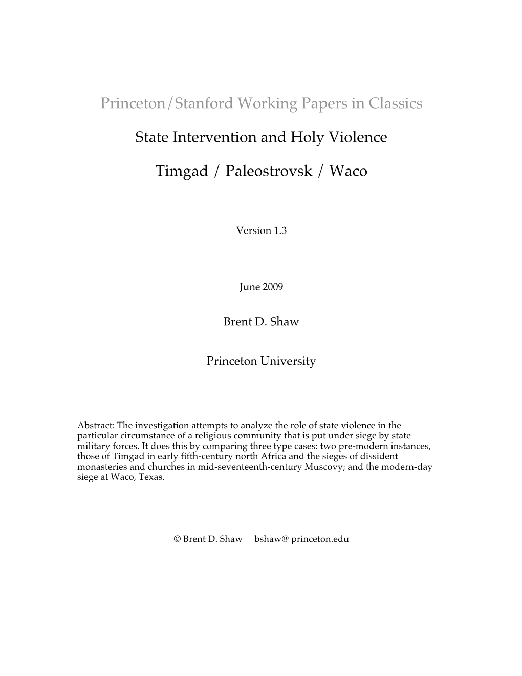 Princeton/Stanford Working Papers in Classics State Intervention And