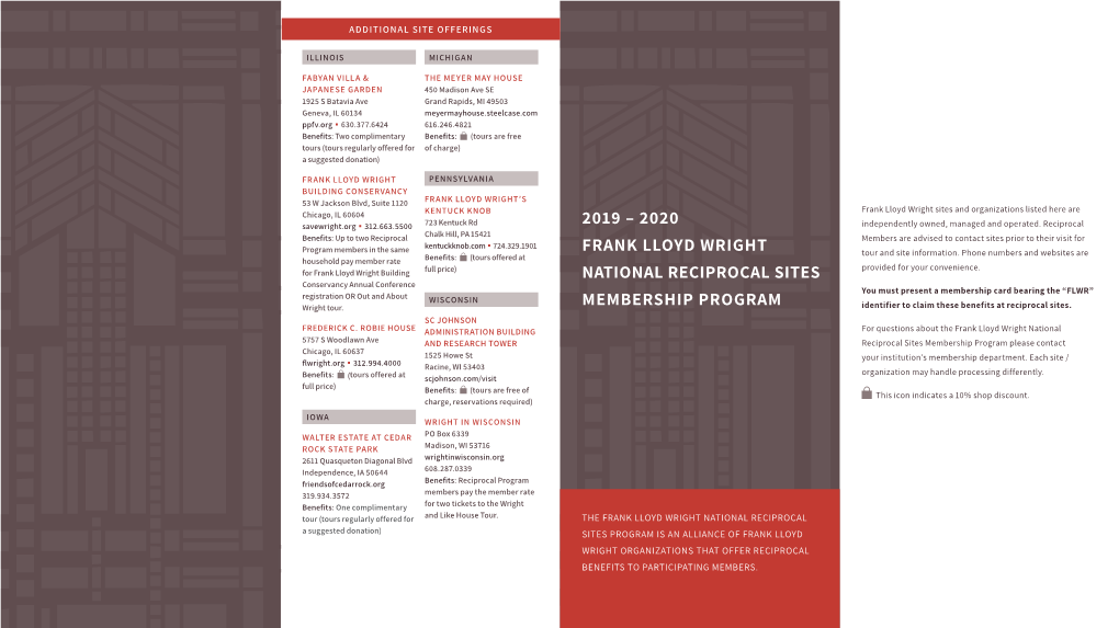 2019 – 2020 Frank Lloyd Wright