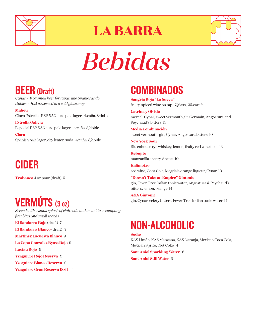 La Barra Beverage Menu