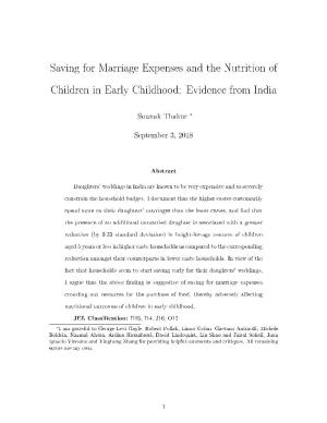 Saving for Marriage Expenses and the Nutrition of Children in Early Childhood: Evidence from India