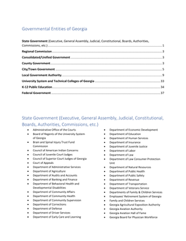 Governmental Entities of Georgia State Government (Executive