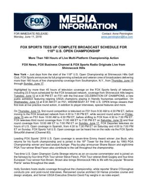 FOX SPORTS TEES up COMPLETE BROADCAST SCHEDULE for 118Th U.S