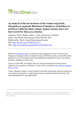 An Analysis of the Larval Instars of the Walnut Twig Beetle, Pityophthorus Juglandis Blackman (Coleoptera: Scolytidae), in North