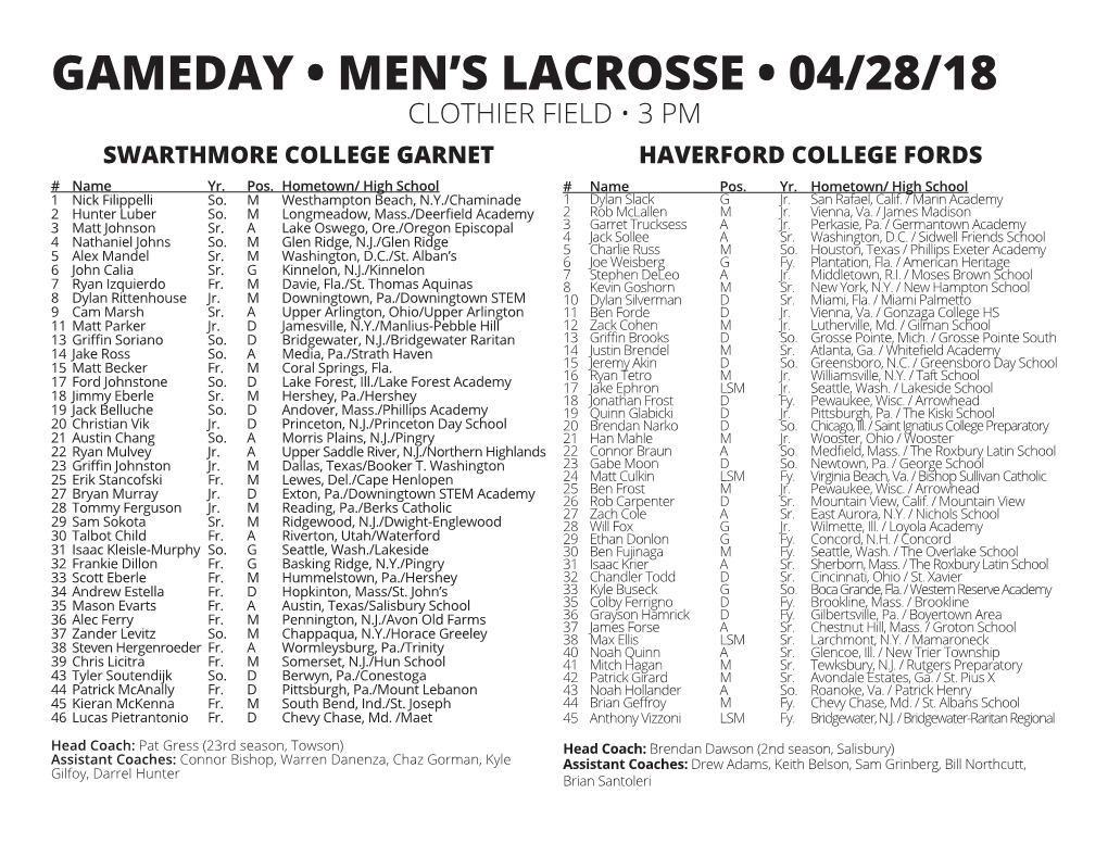 Gameday • Men's Lacrosse • 04/28/18