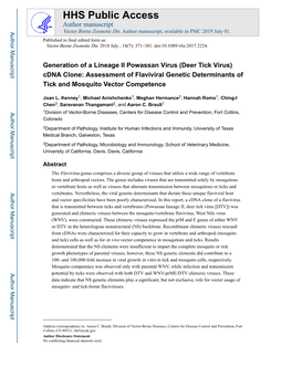 Generation of a Lineage II Powassan Virus (Deer Tick Virus) Cdna Clone: Assessment of Flaviviral Genetic Determinants of Tick and Mosquito Vector Competence