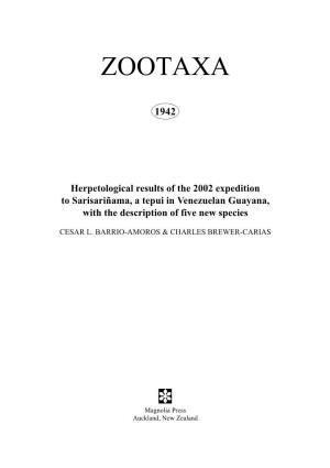 Zootaxa, Herpetological Results of the 2002 Expedition to Sarisarinama, A