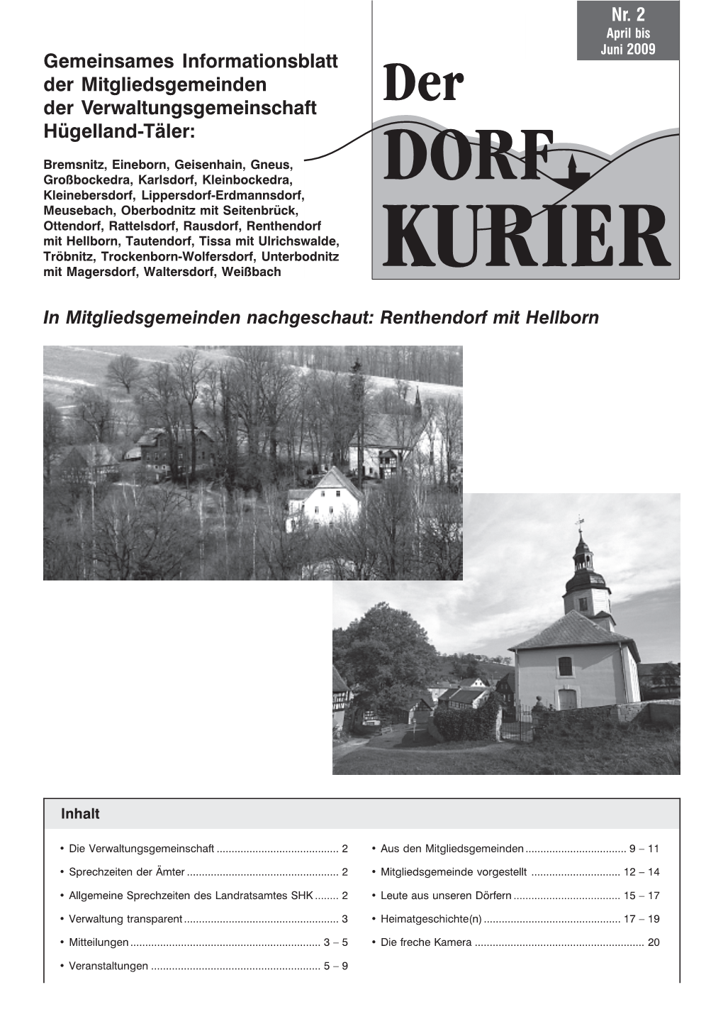 Gemeinsames Informationsblatt Der Mitgliedsgemeinden Der Verwaltungsgemeinschaft Hügelland-Täler