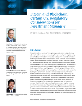 Bitcoin and Blockchain: Certain U.S. Regulatory Considerations for Investment Managers