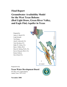 Groundwater Availability Model for the West Texas Bolsons (Red Light Draw, Green River Valley, and Eagle Flat) Aquifer in Texas