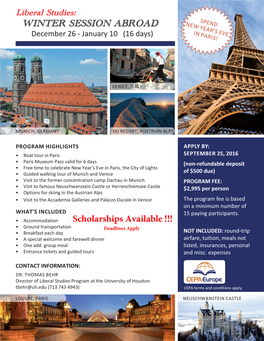 Liberal Studies: Spend WINTER SESSION ABROAD New Y Ear’S E in Ve December 26 - January 10 (16 Days) Paris!