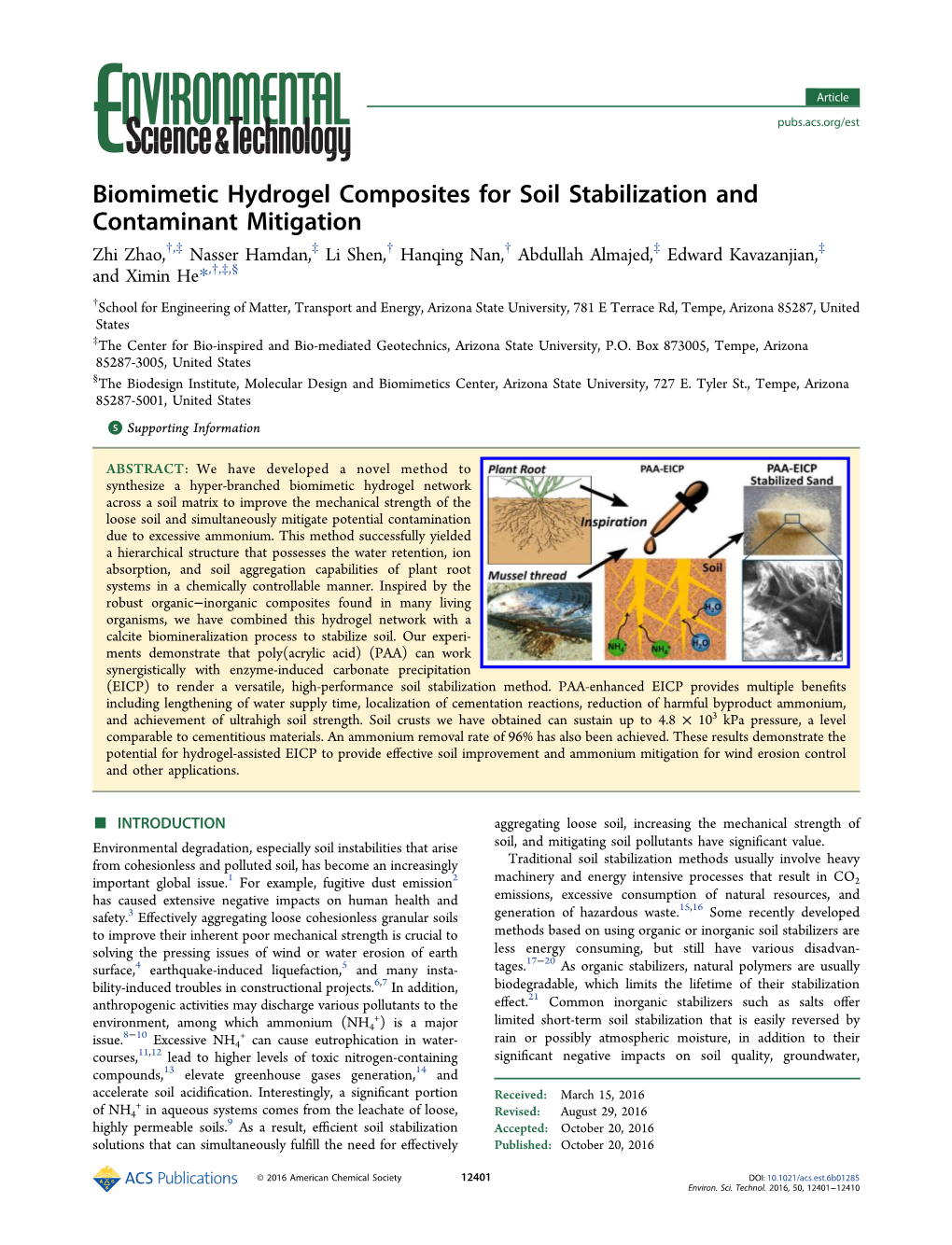 Biomimetic Hydrogel Composites for Soil Stabilization and Contaminant